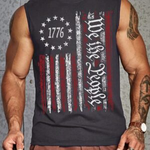 Heralady 4th of July Shirts Mens Muscle Tank Top 1776 Sleeveless Graphic Gym Workout USA Flag Shirt Grey XLarge