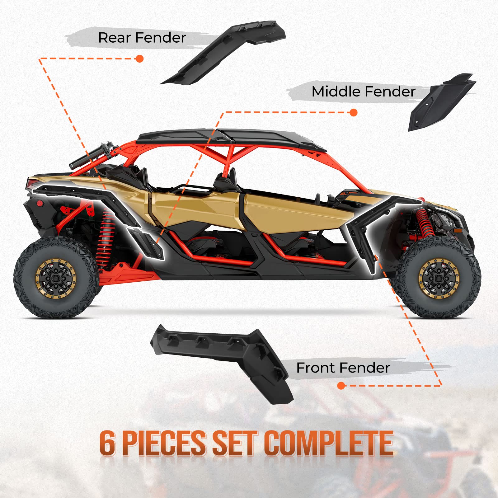 X3 Front & Rear Fender Flares, KEMIMOTO 6 PSC Extended Mud Flaps Mud Guards Compatible with Can-Am Maverick X3 & X3 Max DS RS RC MR Turbo RR 2017-2024, Replace #715002973