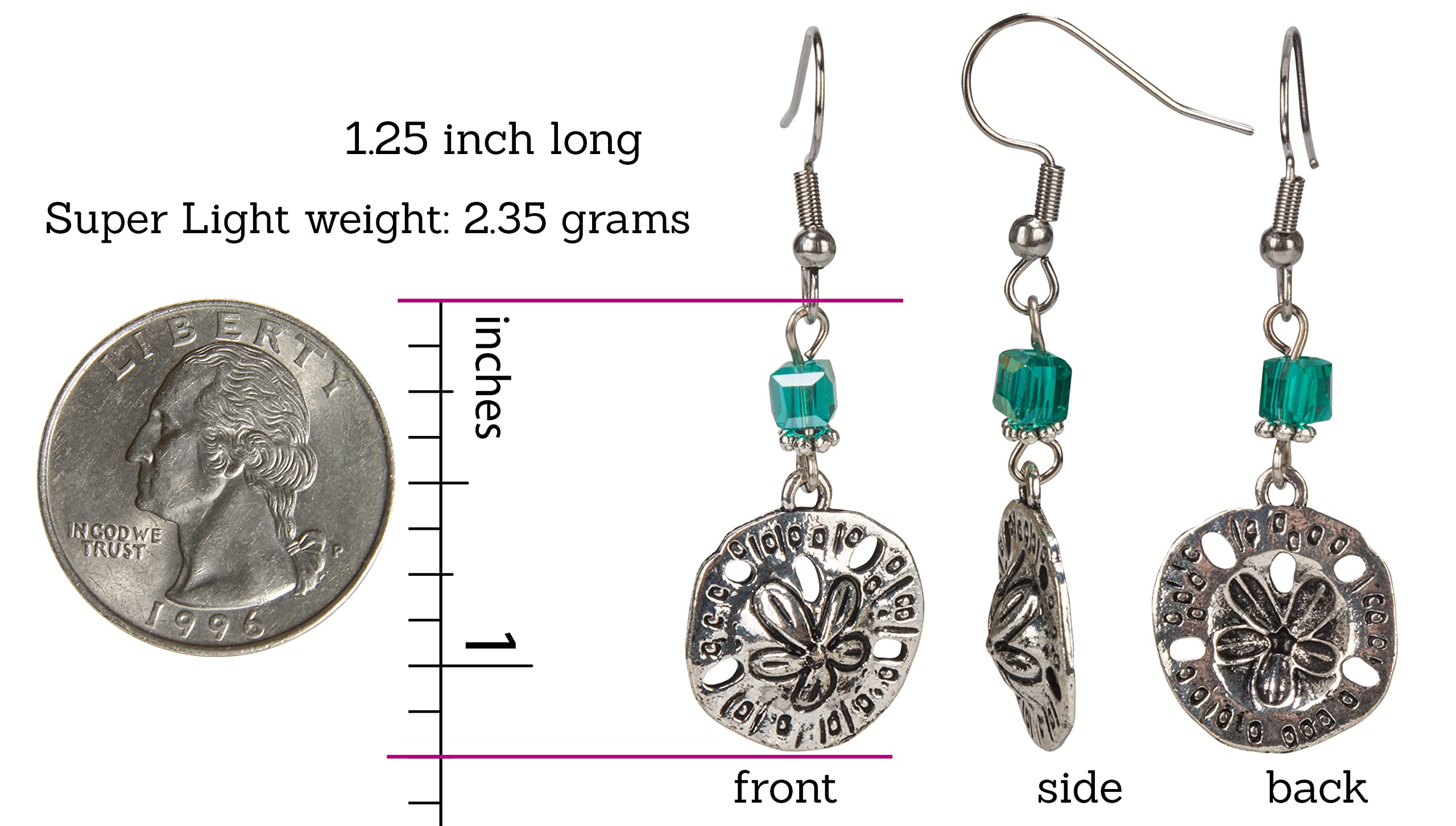 SPUNKYsoul Artsy Mermaid Starfish Sand Dollar Dangle Fashion Earrings for Women (Sand Dollar Teal)