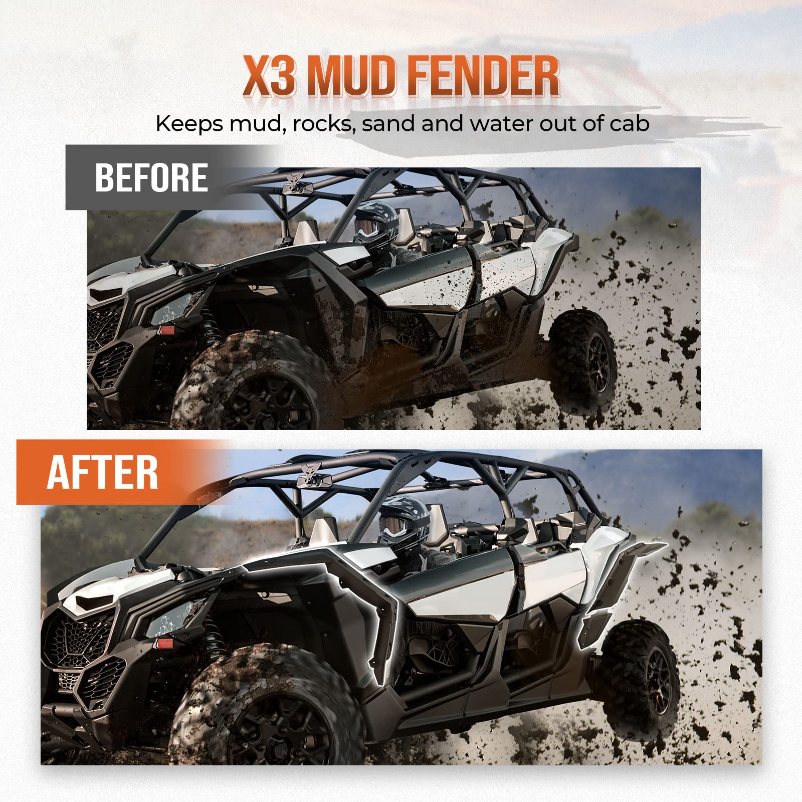 X3 Front & Rear Fender Flares, KEMIMOTO 6 PSC Extended Mud Flaps Mud Guards Compatible with Can-Am Maverick X3 & X3 Max DS RS RC MR Turbo RR 2017-2024, Replace #715002973