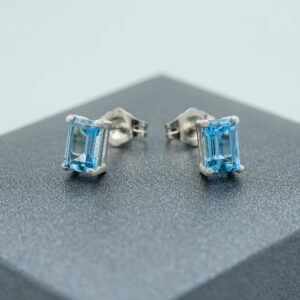 Timeless Love Octagon Blue Topaz Stud Earrings Set in Polished Sterling Silver, Dainty Jewelry, Women’s Fashion Earrings