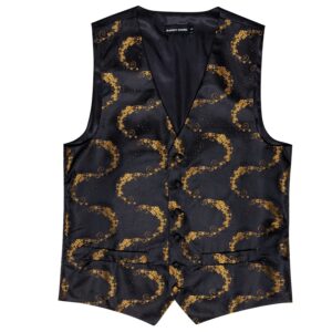 Barry.Wang Mens Suit Vest Gold Flower Silk Jacquard Waistcot Ties Set Formal/Leisure 5PCS