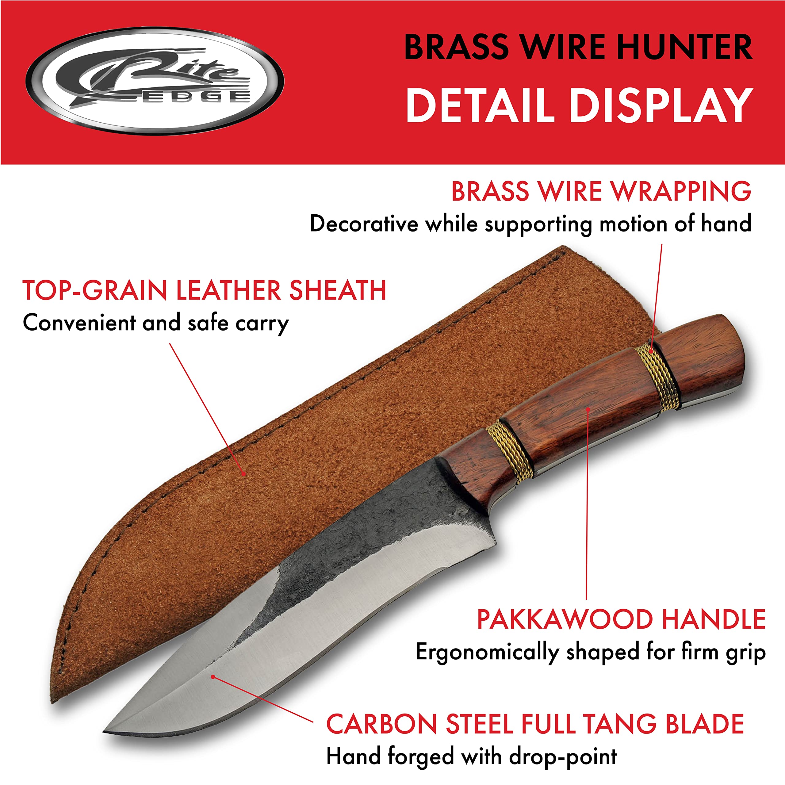 SZCO Supplies 11.75" Hand Forged Full Tang Wood Handle Carbon Steel Outdoor Hunting Knife With Sheath