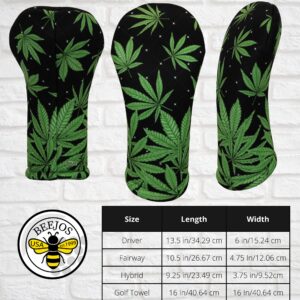 Black Marijuana Leaf Driver 460cc Club Headcover Handmade by BeeJos