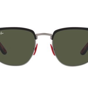 Ray-Ban RB3698M Scuderia Ferrari Collection Square Sunglasses, Matte Black On Matte Gunmetal/Green, 53 mm