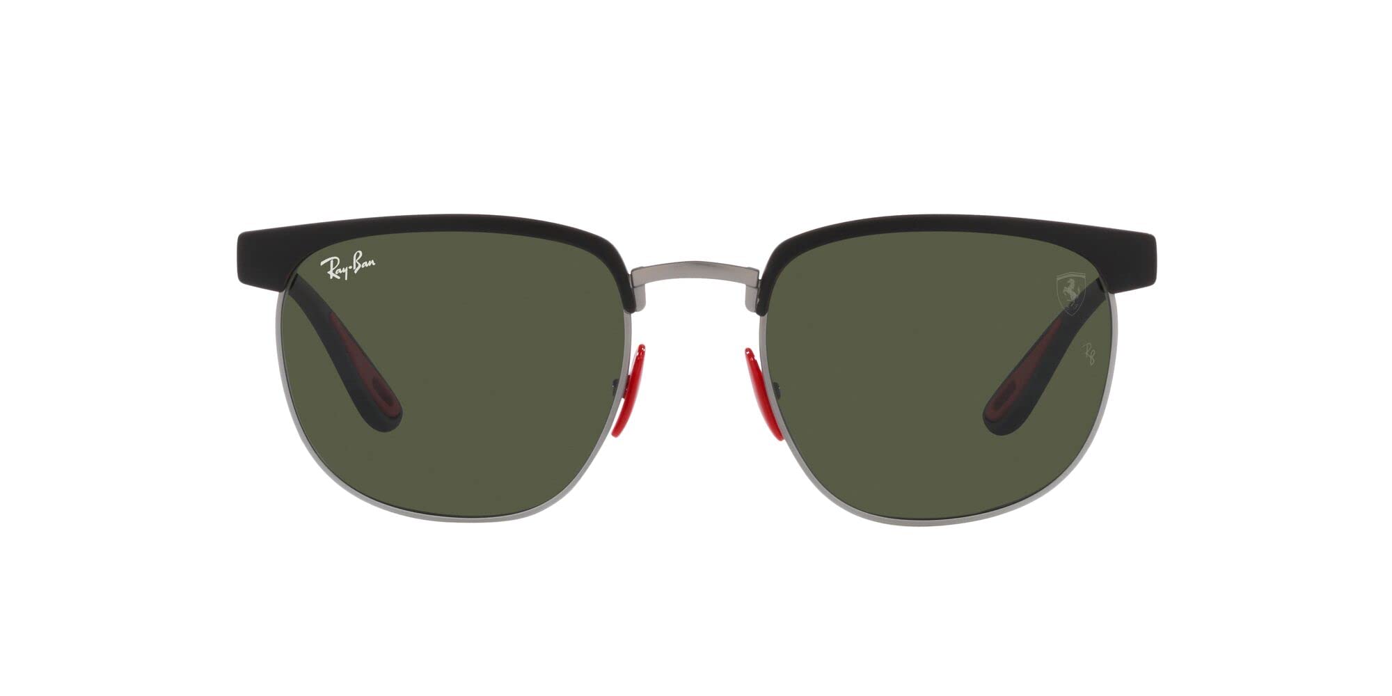 Ray-Ban RB3698M Scuderia Ferrari Collection Square Sunglasses, Matte Black On Matte Gunmetal/Green, 53 mm