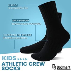 DoSmart Kids Crew Athletic Socks Boys Girls Classics Cotton School Uniform Childs Sports Breathable Casual Socks 10 Pairs (9-12 Years, 10 Pairs Black)