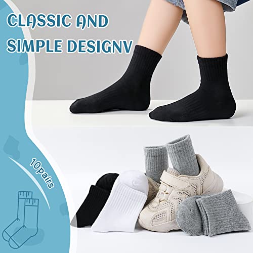 DoSmart Kids Crew Athletic Socks Boys Girls Classics Cotton School Uniform Childs Sports Breathable Casual Socks 10 Pairs (9-12 Years, 10 Pairs Black)