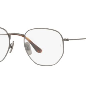 Ray-Ban RX8148V Hexagonal Titanium Prescription Eyewear Frames, Demigloss Gunmetal/Demo Lens, 54 mm