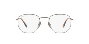 ray-ban rx8148v hexagonal titanium prescription eyewear frames, demigloss gunmetal/demo lens, 54 mm