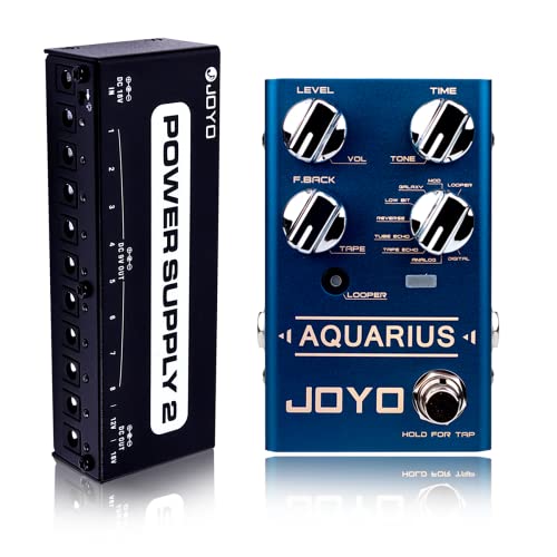 JOYO R-07 Aquarius Digital Delay Pedal Bundle with JP-02 DC 9V 12V 18V Pedal Power Supply