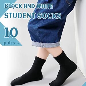 DoSmart Kids Crew Athletic Socks Boys Girls Classics Cotton School Uniform Childs Sports Breathable Casual Socks 10 Pairs (9-12 Years, 10 Pairs Black)