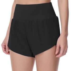 THE GYM PEOPLE Women’s Quick Dry Running Shorts Mesh Liner High Waisted Tennis Workout Shorts Zipper Pockets (Medium, Black)