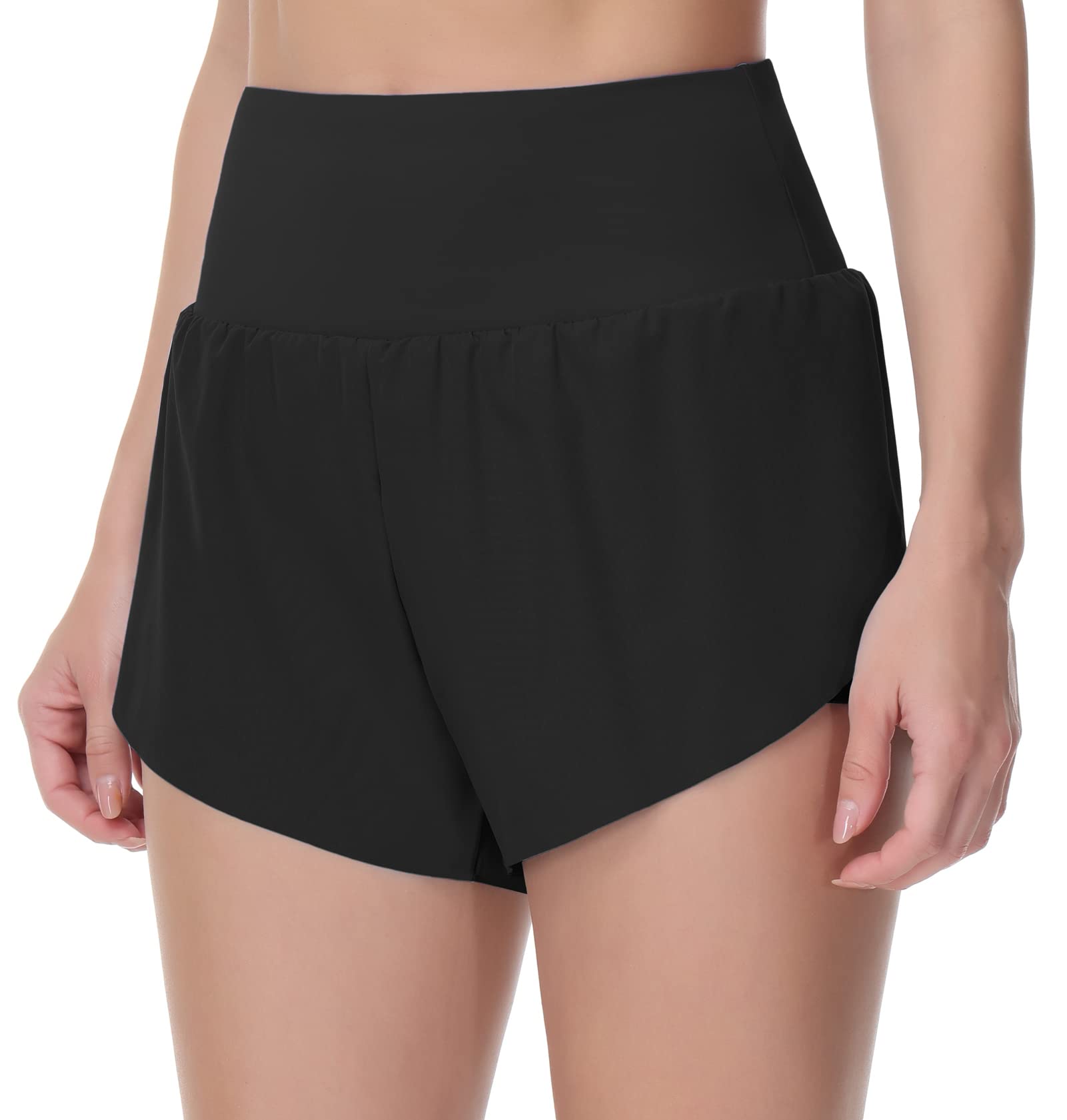 THE GYM PEOPLE Women’s Quick Dry Running Shorts Mesh Liner High Waisted Tennis Workout Shorts Zipper Pockets (Medium, Black)