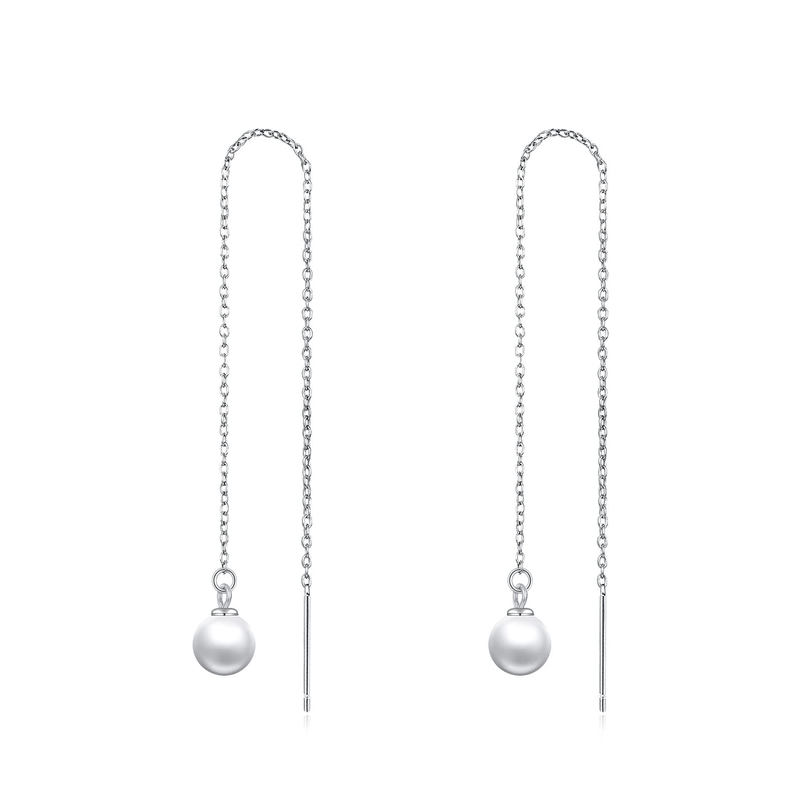 Pearl Threader Earrings Gifts Sterling Silver Long Piercing Pearl Tassel Drop Dangle Ear Line Eardrop Earrings Jewelry for Women Teen