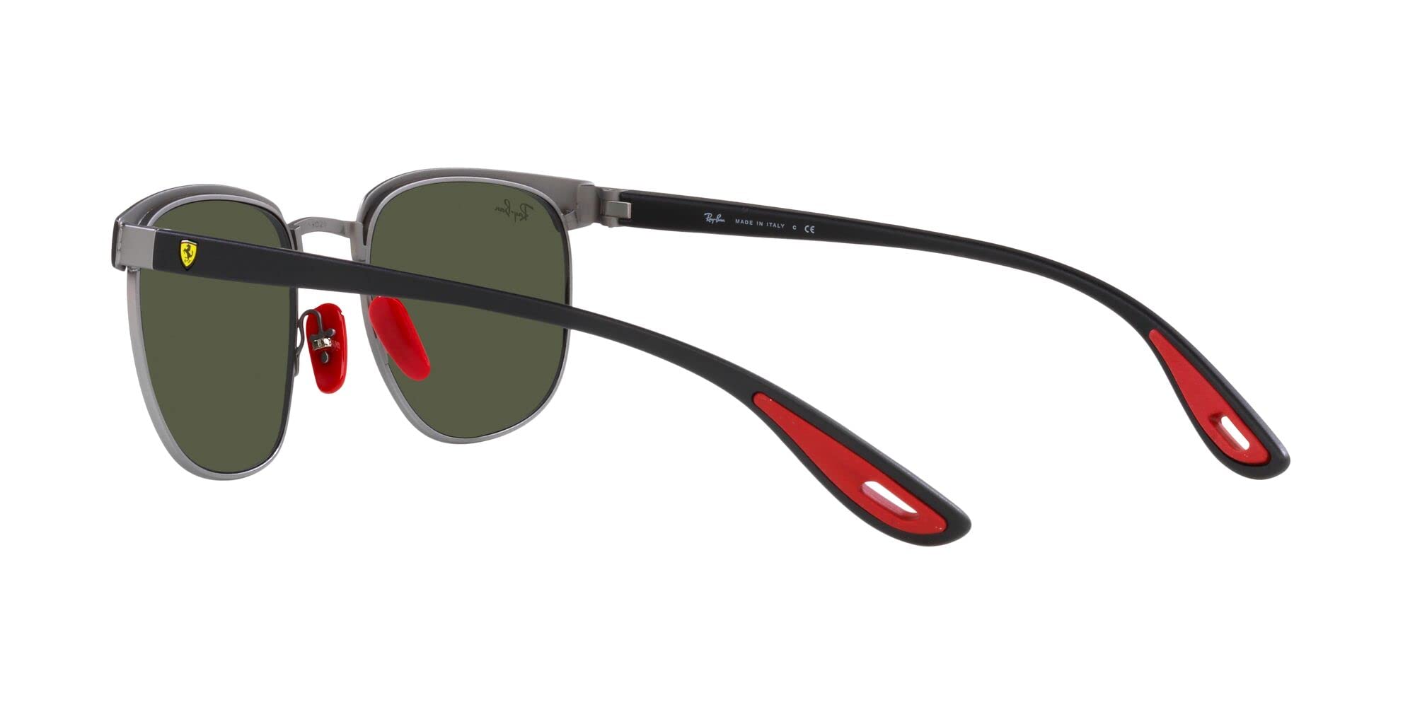 Ray-Ban RB3698M Scuderia Ferrari Collection Square Sunglasses, Matte Black On Matte Gunmetal/Green, 53 mm