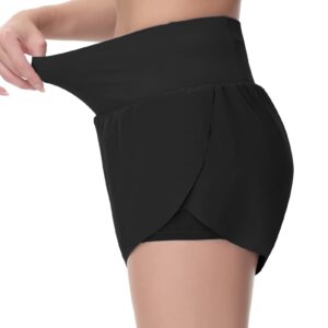 THE GYM PEOPLE Women’s Quick Dry Running Shorts Mesh Liner High Waisted Tennis Workout Shorts Zipper Pockets (Medium, Black)