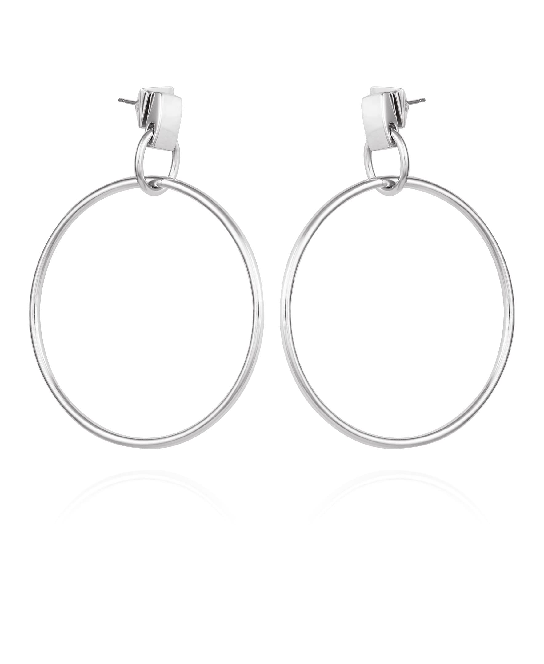 Vince Camuto Silver Tone Drop Dangle Hoop Earrings For Women