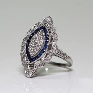 Cutesmile Antique Edwardian Silver Filled Blue Sapphire CZ Crystal Eye-Shape Ring Band (9)