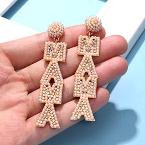 MAMA Earrings Cute MAMA Letter Beaded Dangling Earrings Hypoallergenic Long Statement Rhinestone Dangle Earrings Jewelry Fun Mother’s Day Gift for Mom Grandmother