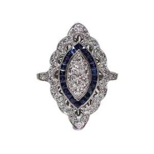 Cutesmile Antique Edwardian Silver Filled Blue Sapphire CZ Crystal Eye-Shape Ring Band (9)