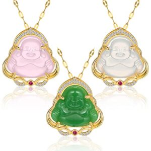 fumete 3 pcs buddha necklaces laughing buddha pendant necklace bling jade smiling buddha chain good luck amulet jewelry for women men