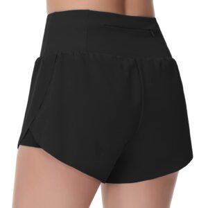 THE GYM PEOPLE Women’s Quick Dry Running Shorts Mesh Liner High Waisted Tennis Workout Shorts Zipper Pockets (Medium, Black)