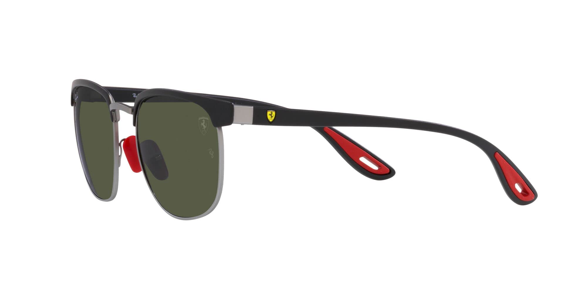 Ray-Ban RB3698M Scuderia Ferrari Collection Square Sunglasses, Matte Black On Matte Gunmetal/Green, 53 mm