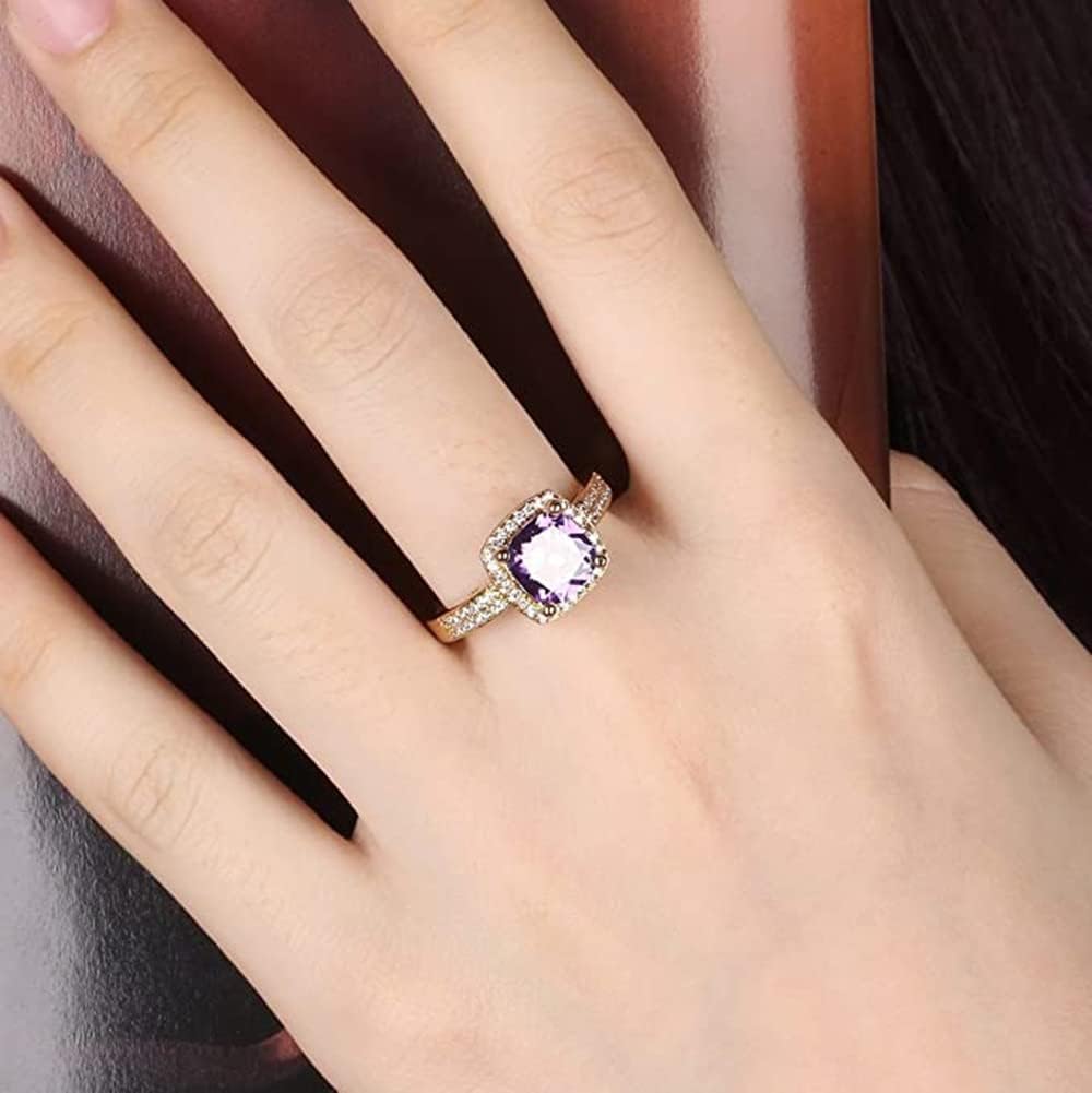 Cutesmile 18K Gold Filled Princess Cut Purple CZ Crystal Ring (10)