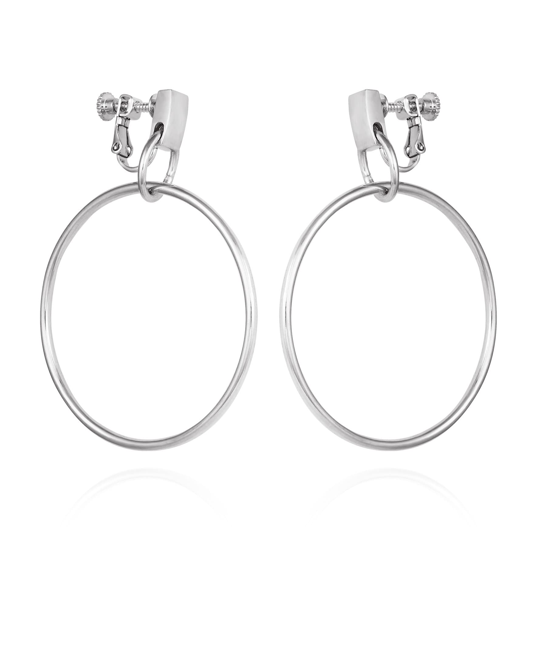 Vince Camuto Silver-Tone Clip On Dangle Hoop Earrings For Women