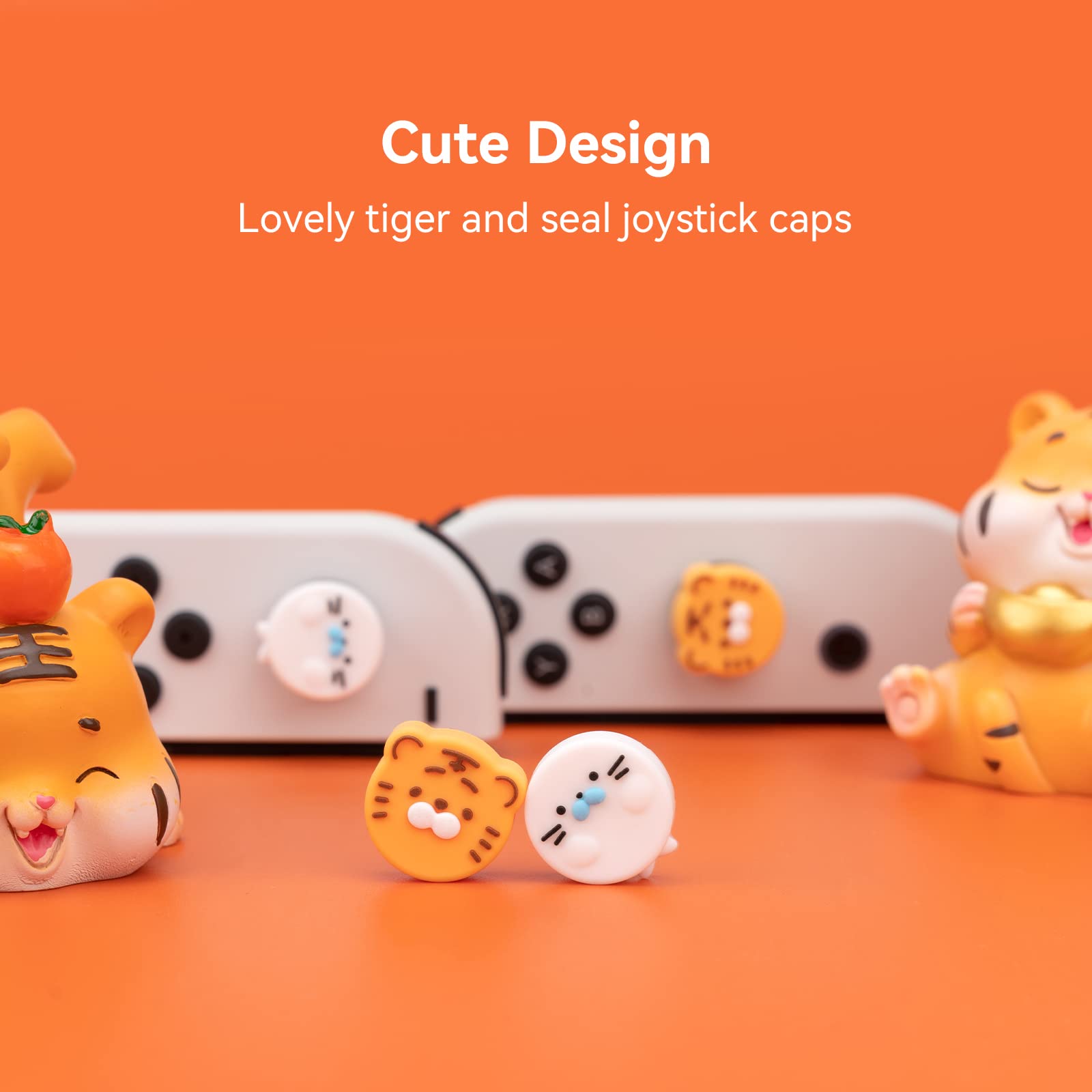 GeekShare Tiger & Seal Thumb Grip Caps, Soft Silicone Joystick Cover Compatible with Nintendo Switch/OLED/Switch Lite,4PCS