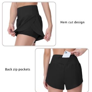 THE GYM PEOPLE Women’s Quick Dry Running Shorts Mesh Liner High Waisted Tennis Workout Shorts Zipper Pockets (Medium, Black)