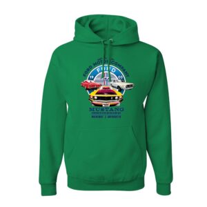 wild custom apparel ford mustang 1903 trio detroit motor company licensed official mens hoodies, kelly green, 2xl