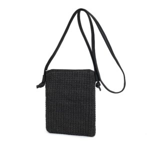 Women Straw Crossbody Purse Bag, Cute Handwoven Rattan Bag Mini Weave shoulder beach bag, Girls Summer Crossbody Purse and Handbag for Beach Sea Travel (Black)