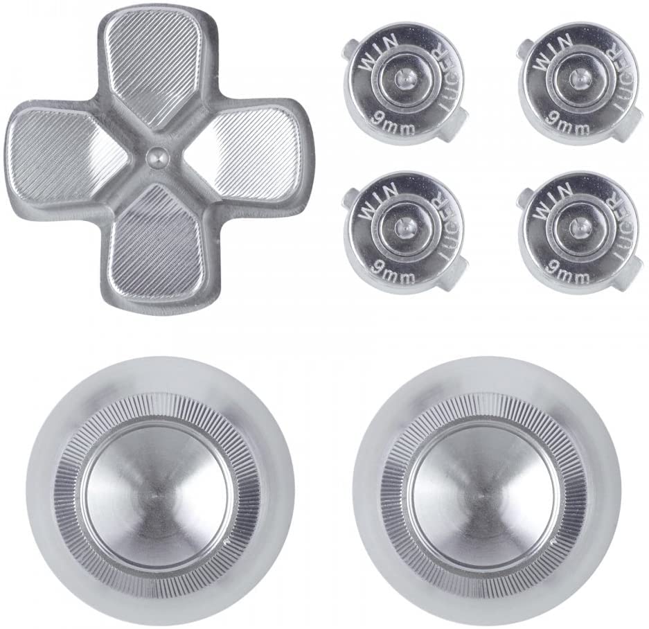 Yiootop Metal Aluminum Alloy Buttons for Playstation 5 Controller Thumbsticks & ABXY Bullet D-pad Mod Buttons Replacements Kits for PS5 Controller (Chrome Sliver)