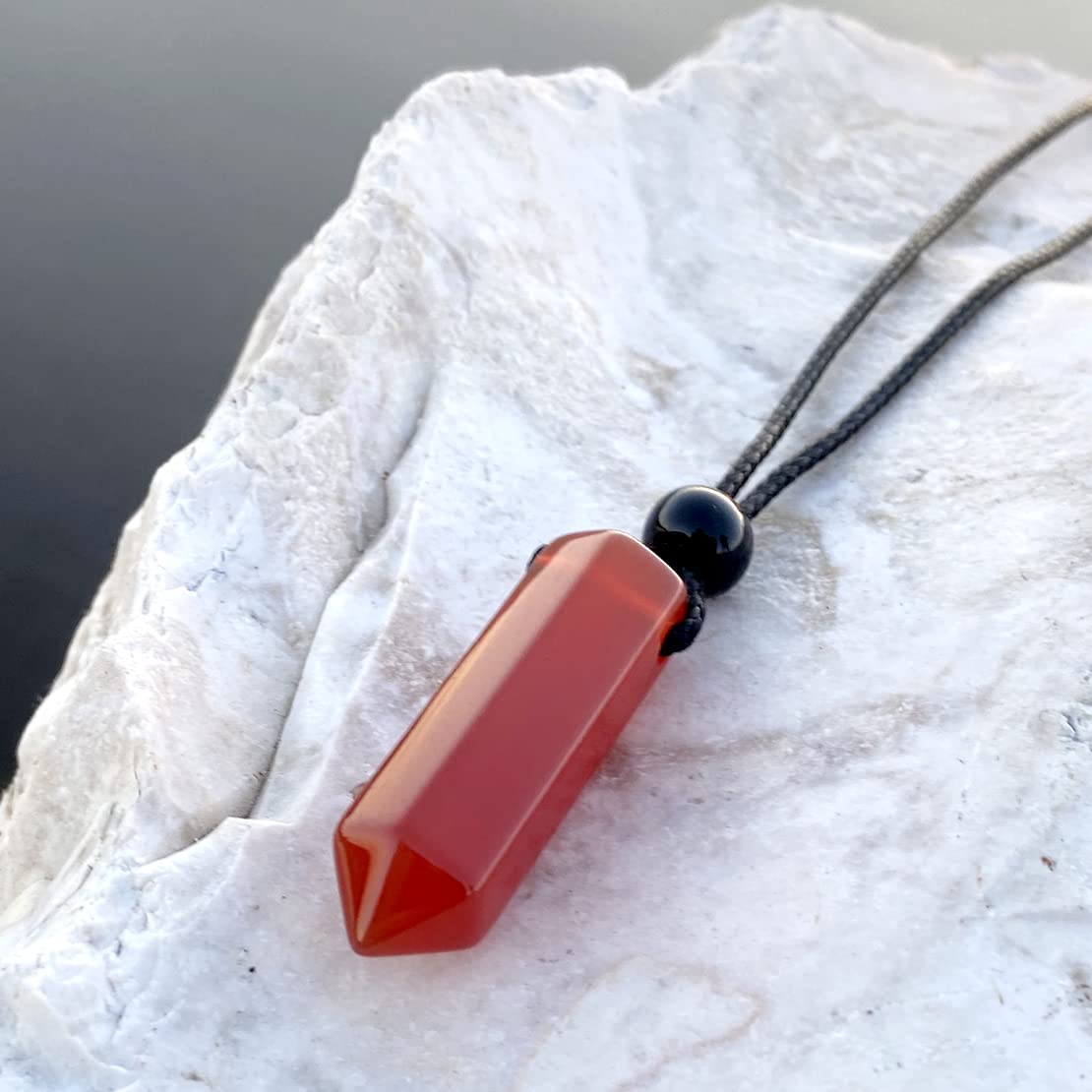 Magic Human Carnelian Necklace - Crystals and Healing Stones - Authentic Carnelian Wand Pendant - Hexagonal Gemstone Pendulum (Carnelian)