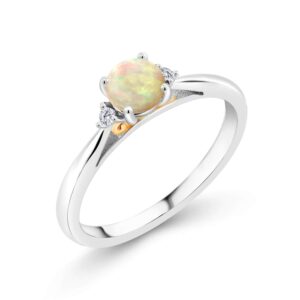 gem stone king 925 sterling silver and 10k yellow gold white ethiopian opal and white lab grown diamond engagement ring for women (0.34 cttw, gemstone, available in size 5, 6, 7, 8, 9)