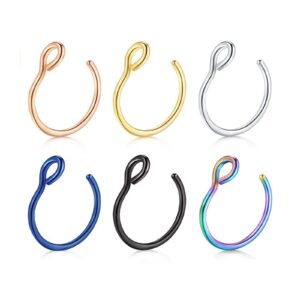 gneric stainless steel fake nose ring faux piercing jewelry 8mm fake nose ring hoop no pierced septum nose ring 6pcs