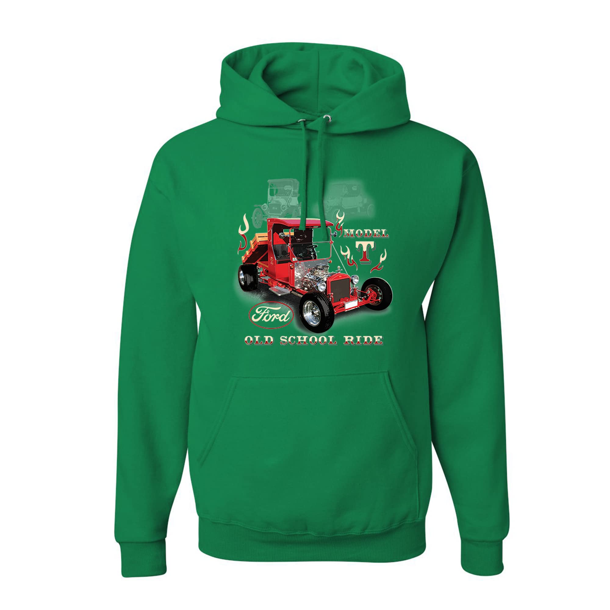 Ford T Model Old School Roadster 1923 Licensed Official Mens Hoodies, Kelly Green, X-Large