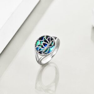 TIGER RIDER Lotus Flower Yoga Band Ring 925 Sterling Silver Ring with Abalone Shell, Size 7 8 9(9)