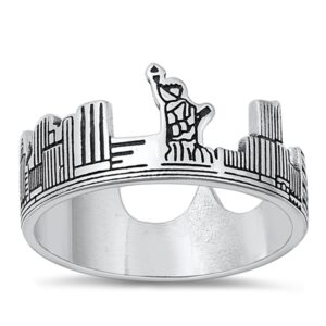 PERFECTJEWELZ New York Skyline Statement Ring 925 Sterling Silver 11.2mm Size 8