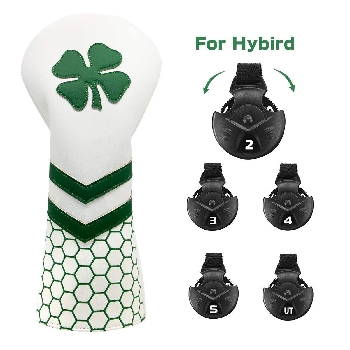 Lucky Clover Golf Hybrid Club Head Cover Protective -, White Golf Club Cover for Hybrids, Rotatable Golf Hybrid Headcover White fits for All Brand Men Golfer (1pc hybrid head cover)