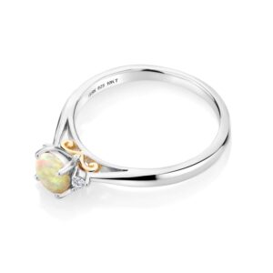 Gem Stone King 925 Sterling Silver and 10K Yellow Gold White Ethiopian Opal and White Lab Grown Diamond Engagement Ring For Women (0.34 Cttw, Gemstone, Available in size 5, 6, 7, 8, 9)