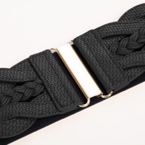 GRACE KARIN 50s Retro Wide Belts Elastic Woven Bohemia Cinch Belts for Women Dresses Black S