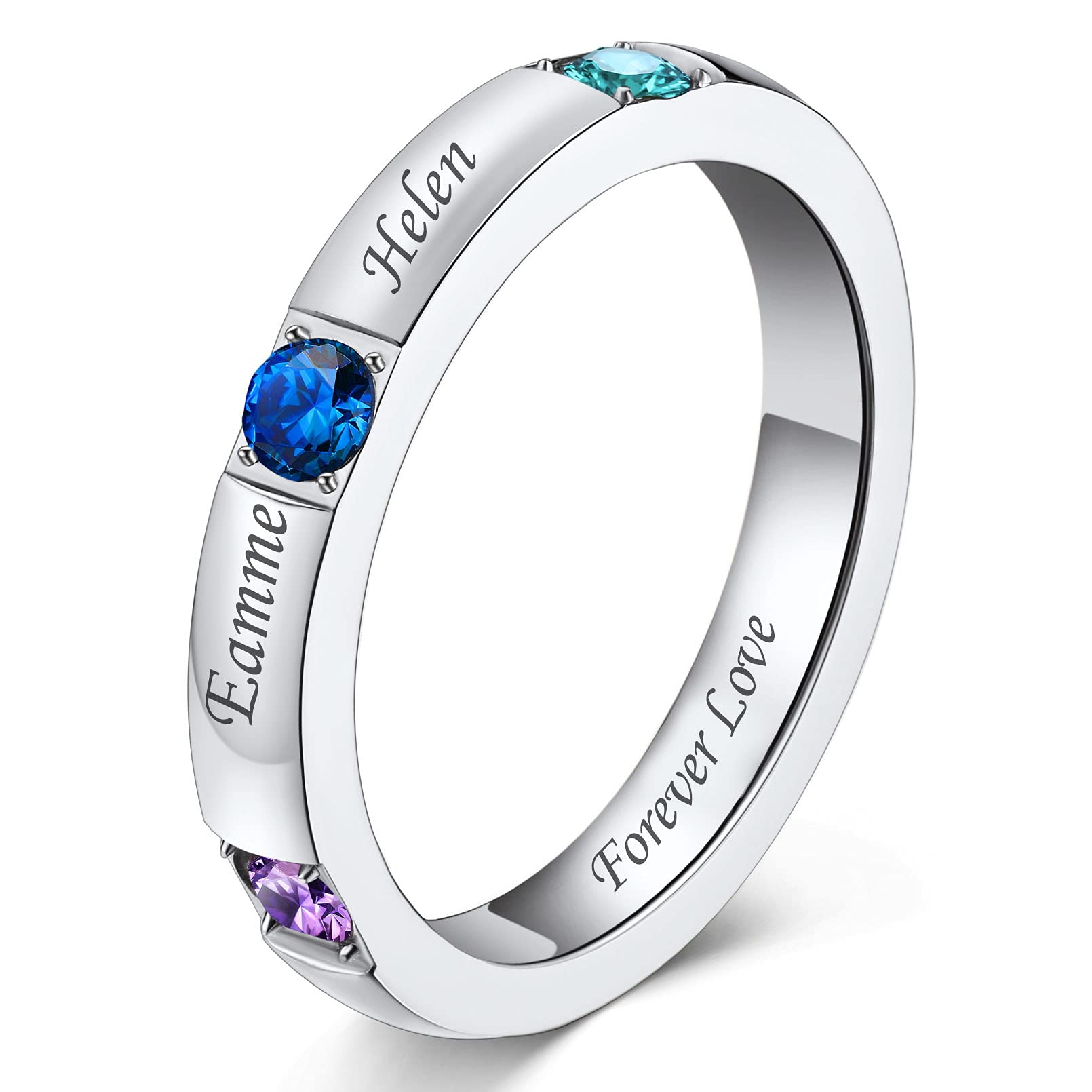 Personalized Mothers Day Rings with 3 Birthstones Engravable Stainless Steel Grandmother Ring Stones Customized Memorial Jewelry Gifts