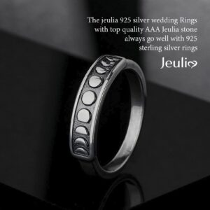 Jeulia Gothic Black Band For Men Women Moon Phase Ring Silver Punk Ring Jewelry Vintage Cool Nature Ring For Teen boys Engagement Band with Jewelry Gift Box (Moon Phase, 8.5)