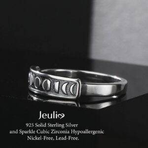 Jeulia Gothic Black Band For Men Women Moon Phase Ring Silver Punk Ring Jewelry Vintage Cool Nature Ring For Teen boys Engagement Band with Jewelry Gift Box (Moon Phase, 8.5)