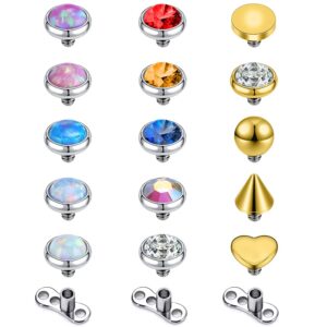 PunkTracker 316L Surgical Steel Opal Dermal Piercing Jewelry Cubic Zirconia Dermal Tops Internally Threaded Dermal Piercing Kit Dermal Jewelry