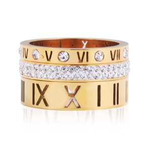 unaphyo roman numeral stackable rings for women 3pcs set stainless steel cubic zirconia engagement wedding bands stacking ring gold plated size 7