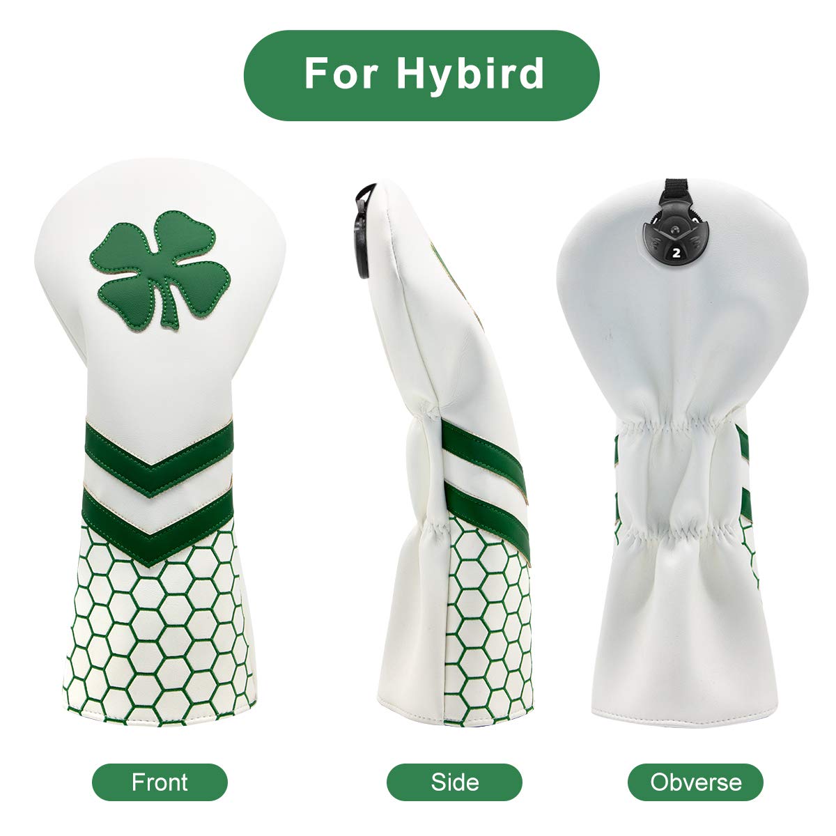 Lucky Clover Golf Hybrid Club Head Cover Protective -, White Golf Club Cover for Hybrids, Rotatable Golf Hybrid Headcover White fits for All Brand Men Golfer (1pc hybrid head cover)